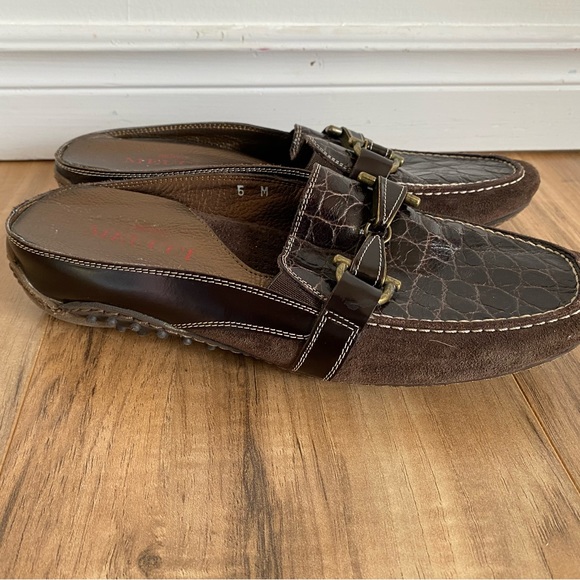 Sesto Meucci Brown Crocodile Print Mule Slide Loafer - Picture 4 of 9